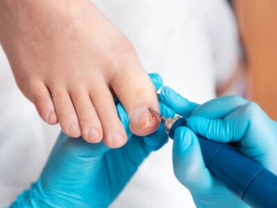 Close-up of an older adult's foot highlighting the importance of regular foot care.