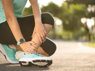 Woman suffering with foot problem during long distance running