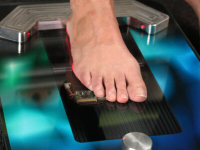 Mans foot being scanned for orthotics
