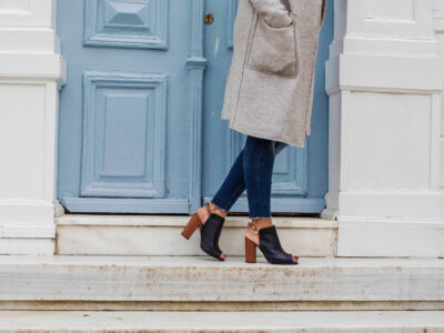 Woman walking in heels outdoors