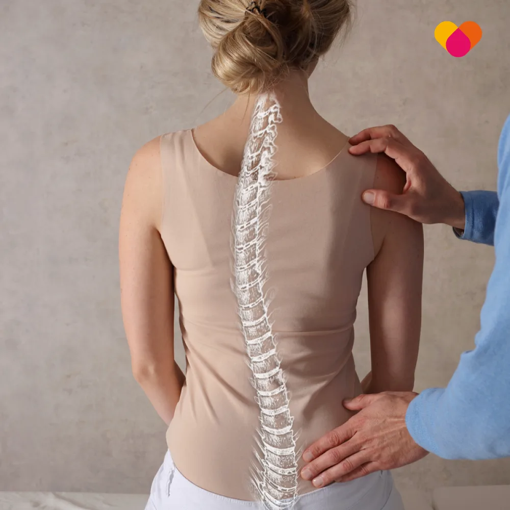 Woman with Scolliosis getting treated by a physiotherapist