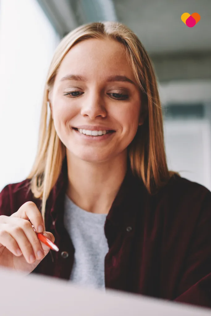 Young woman completing a health check survey